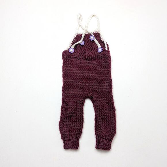 Vintage Handmade Romper Baby Girls Size Preemie Burgundy Knit Jumpsuit - Picture 3 of 5